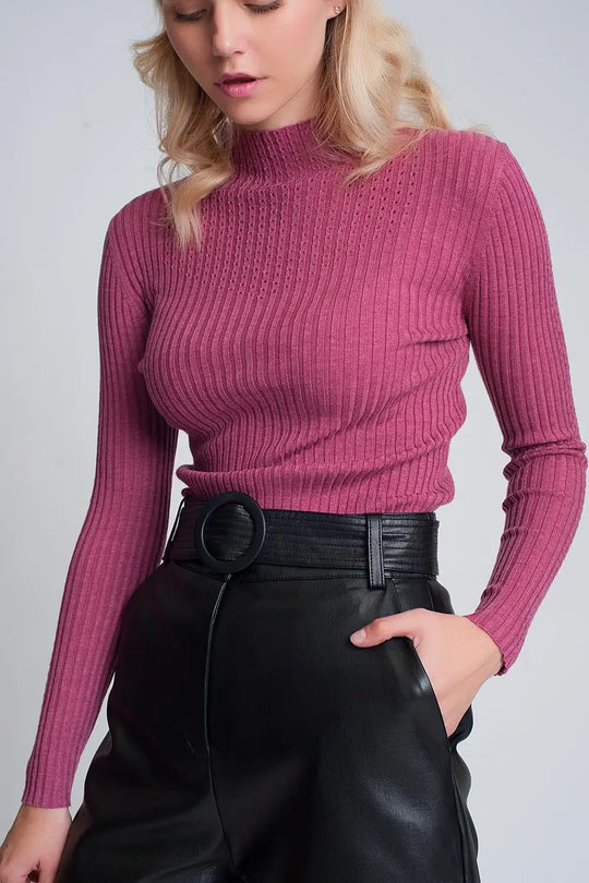 Fine gauge high neck sweater in fuchsia - Sweaters
