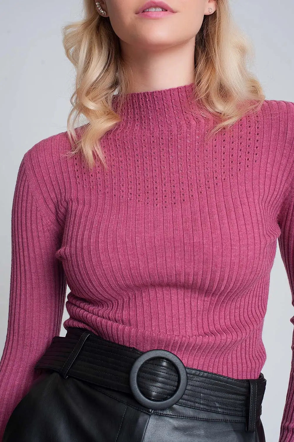 Fine gauge high neck sweater in fuchsia - Sweaters