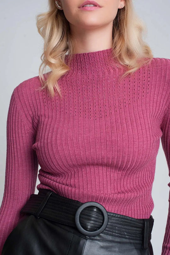 Fine gauge high neck sweater in fuchsia - Sweaters