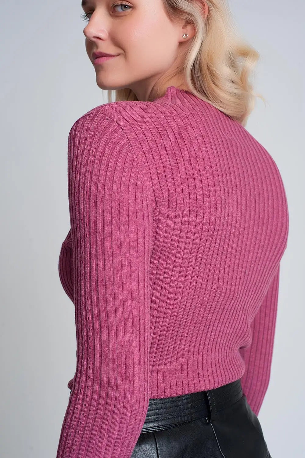 Fine gauge high neck sweater in fuchsia - Sweaters