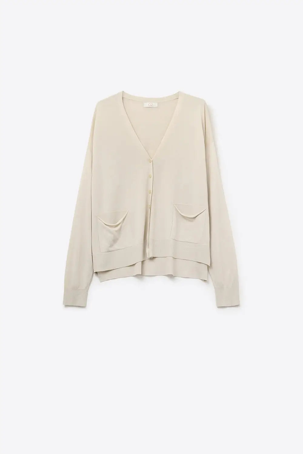 Q2 Fine Knit Cardigan with Front Pockets in beige