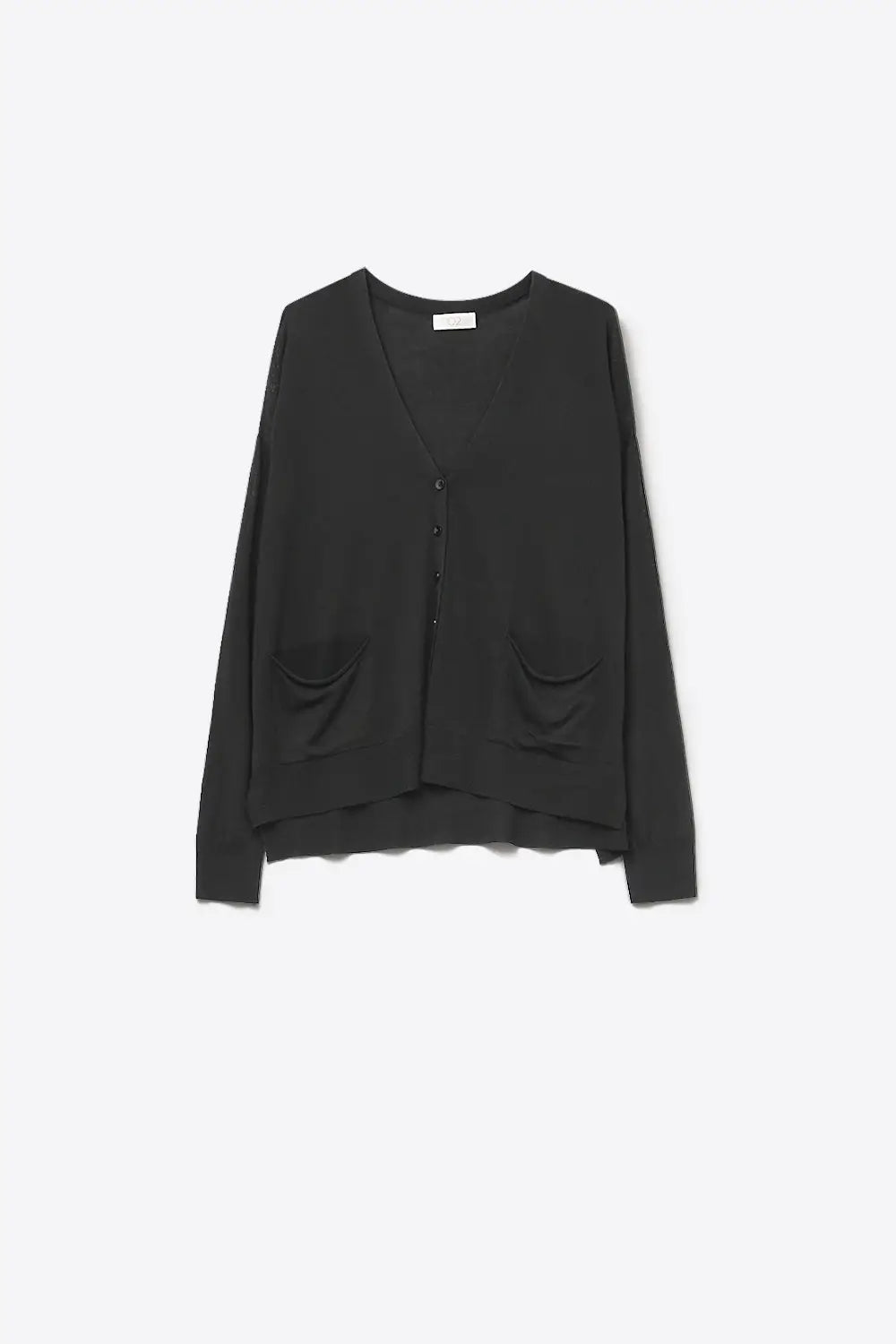 Q2 Fine Knit Cardigan with Front Pockets in black