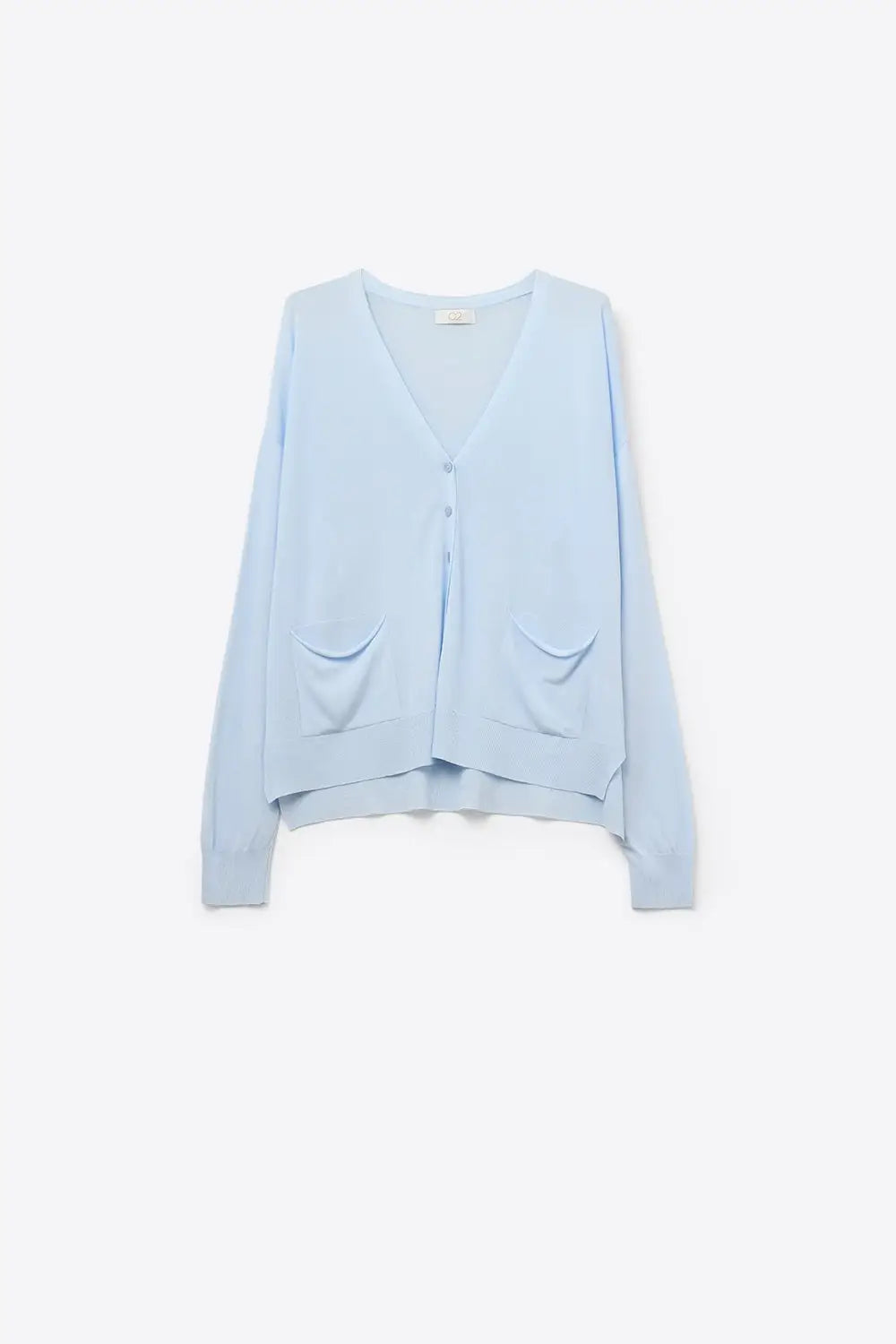 Q2 Fine Knit Cardigan with Front Pockets in blue