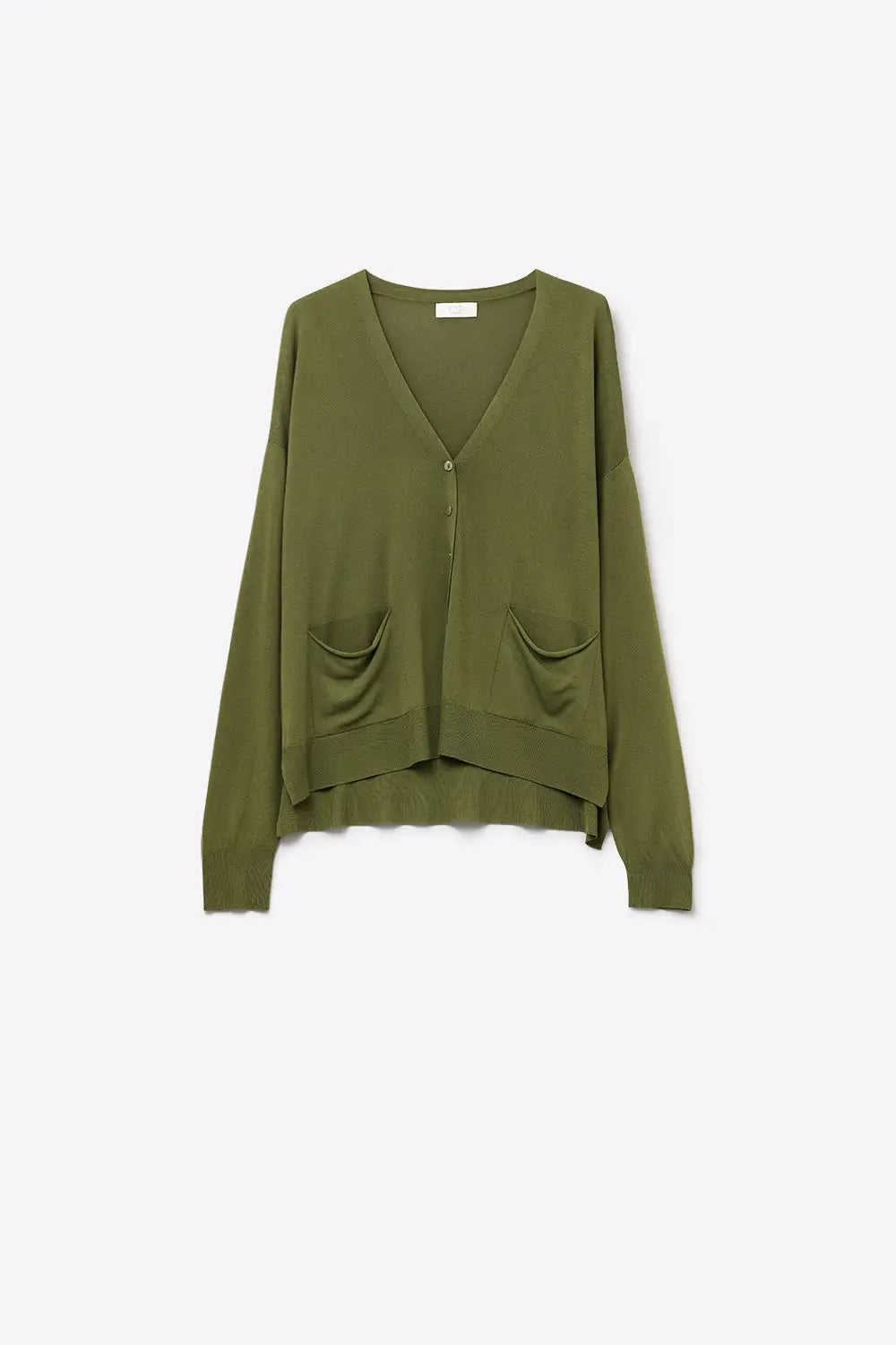 Q2 Fine Knit Cardigan with Front Pockets in khaki