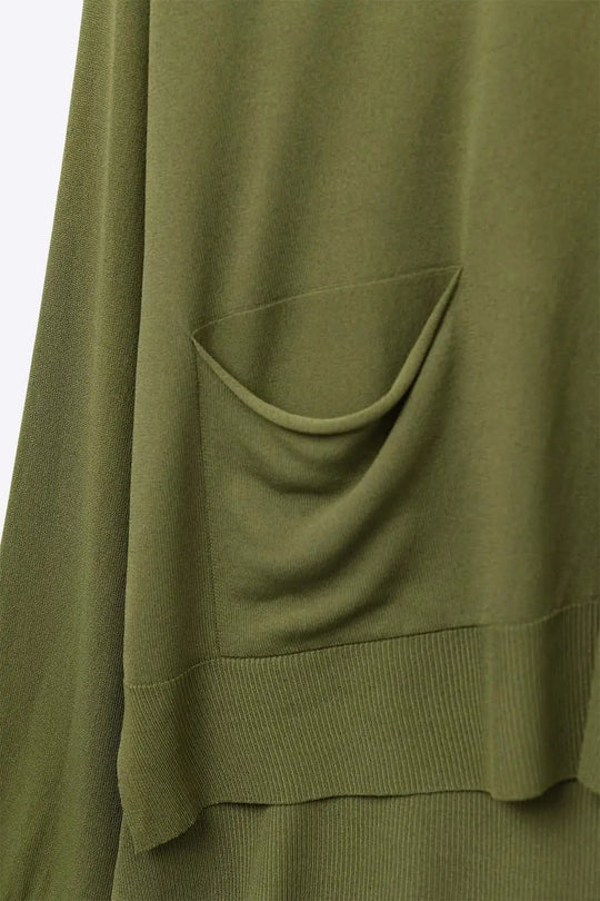 Fine Knit Cardigan with Front Pockets in khaki - One Size / Green