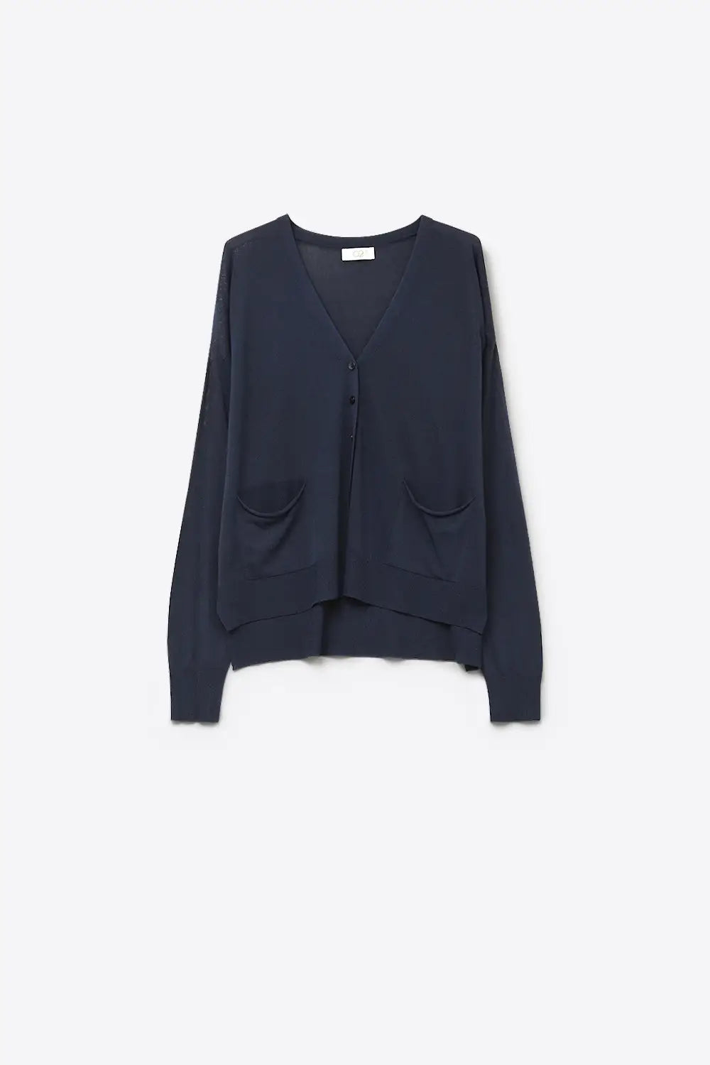 Q2 Fine Knit Cardigan with Front Pockets in navy