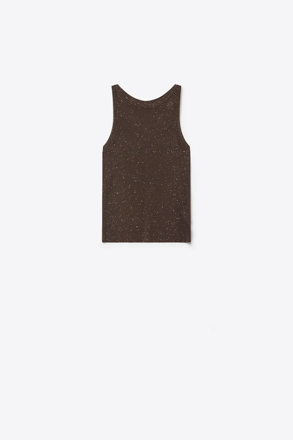 Q2 fine Knit Glitter Sleeveless Top in brown color