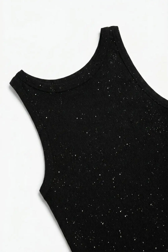 fine Knit Glitter Sleeveless Top in brown color - One Size / Brown