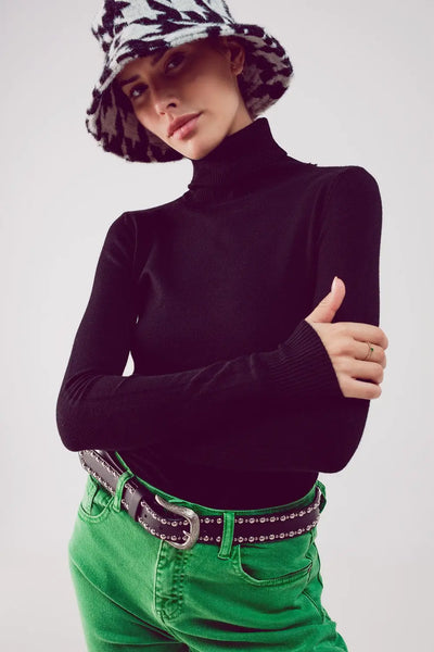 Fine knit high neck jumper in black - Sweaters
