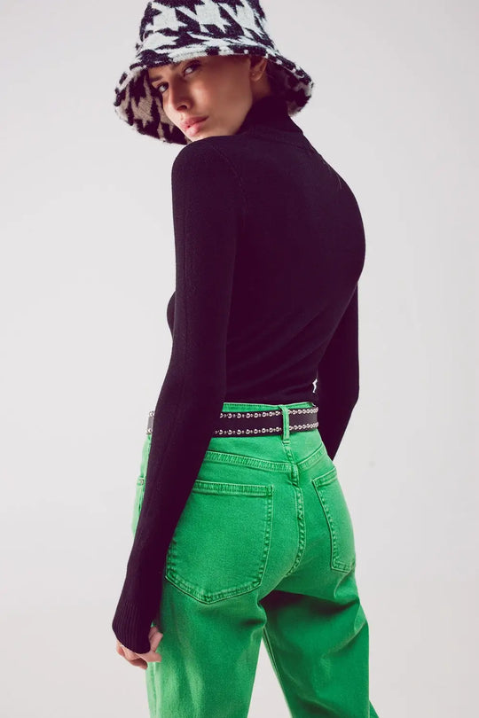 Fine knit high neck jumper in black - Sweaters
