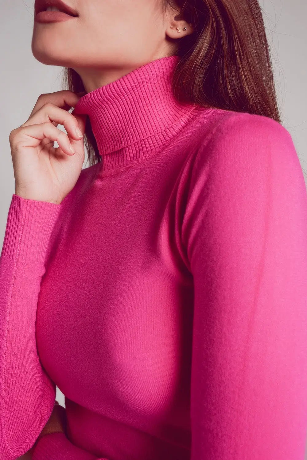 Fine knit high neck jumper in fuchsia - Sweaters