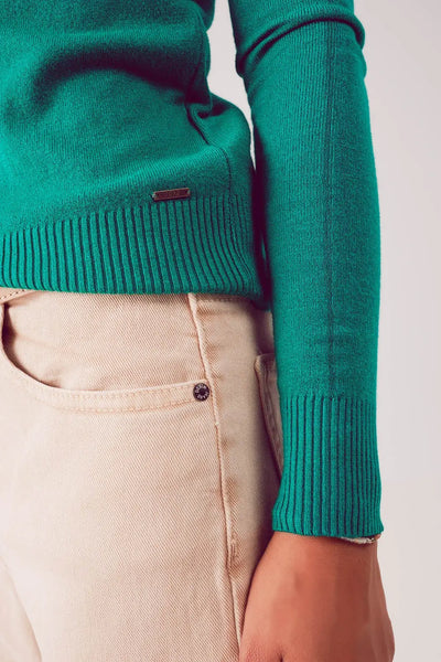 Fine knit high neck jumper in green - Sweaters