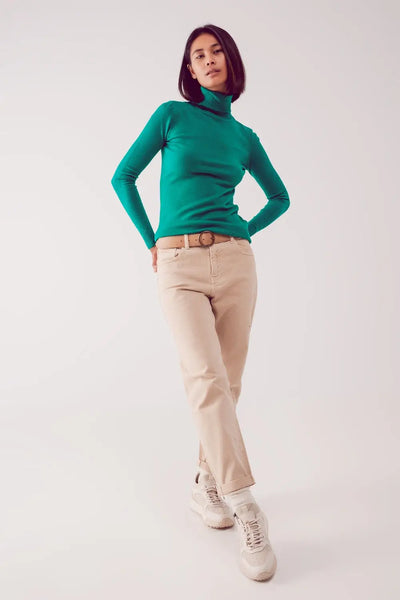 Fine knit high neck jumper in green - Sweaters
