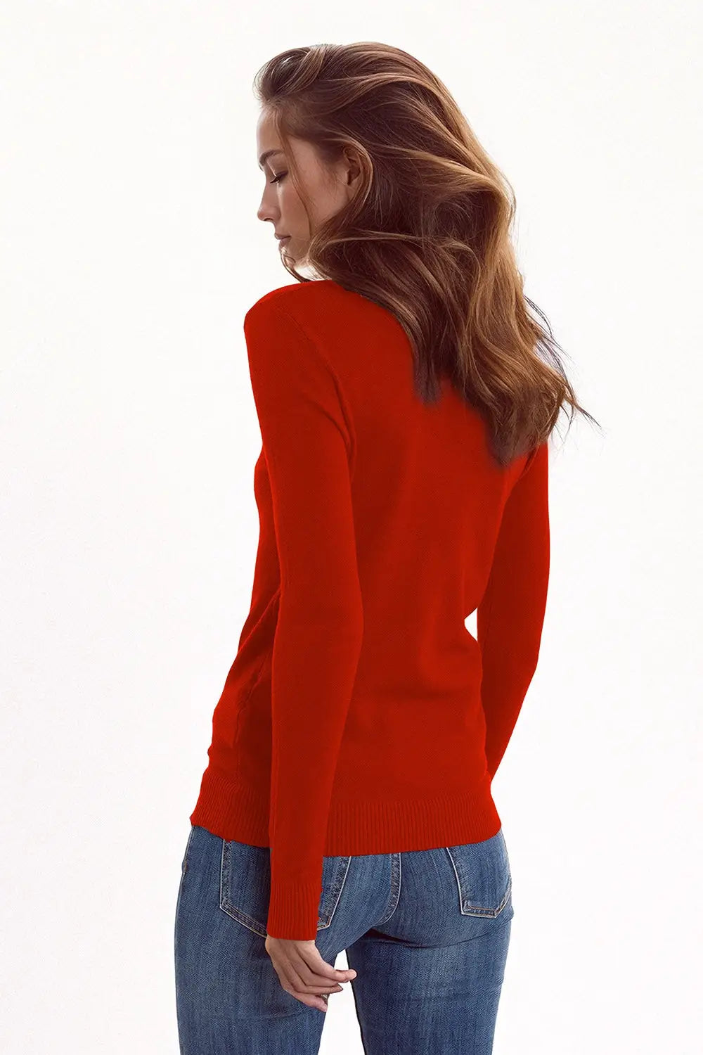 Fine knit high neck jumper in wine color - Sweaters