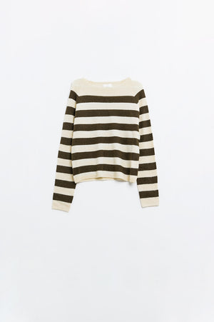 Q2 Fine knit sweater in beige with brown stripes