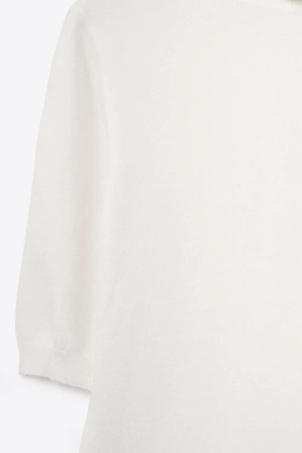 Fine knit sweater in white with a high neck and elbow-length sleeves - One Size / White