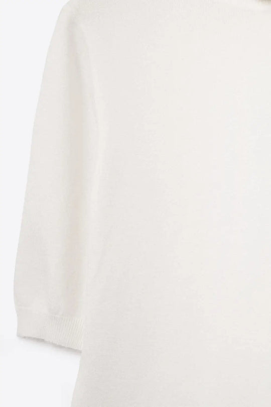 Fine knit sweater in white with a high neck and elbow-length sleeves - One Size / White