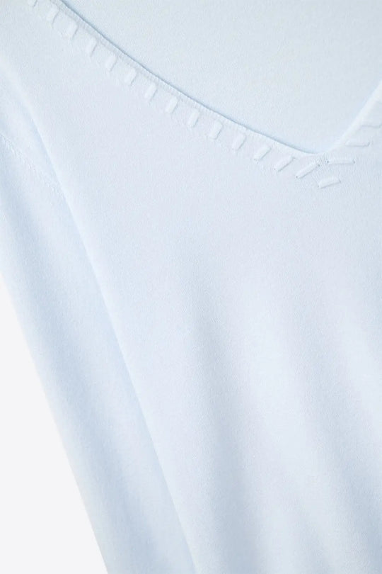 Fine Knit V-Neck Sweater with Decorative Neckline Detail in blue color - One Size / Blue