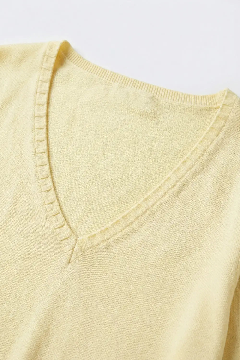 Fine Knit V-Neck Sweater with Decorative Neckline Detail in yellow color - One Size / Yellow