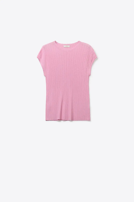 Q2 fine Ribbed Knit Top with sleveless in pink