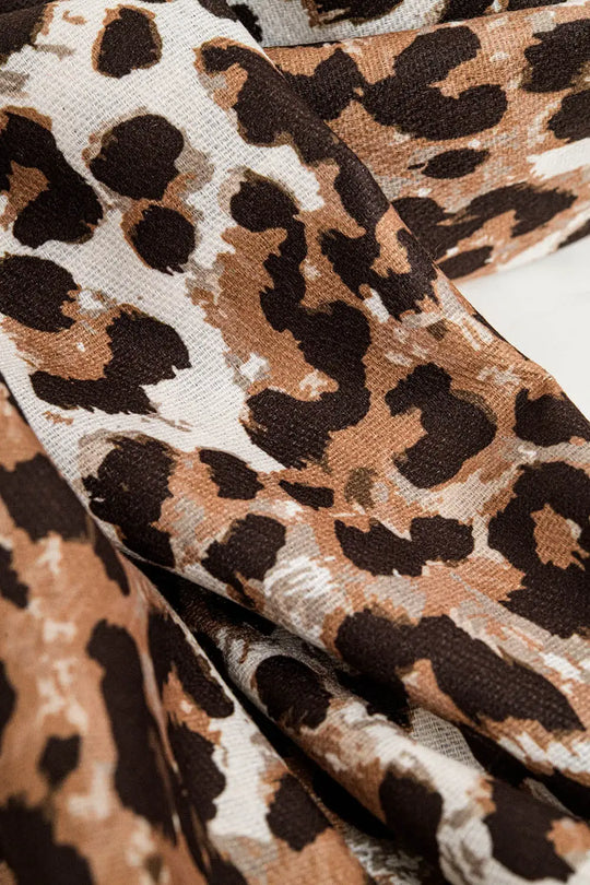 Fine Woven Scarf In Leopard Print - One Size / Brown - Scarves & Hats