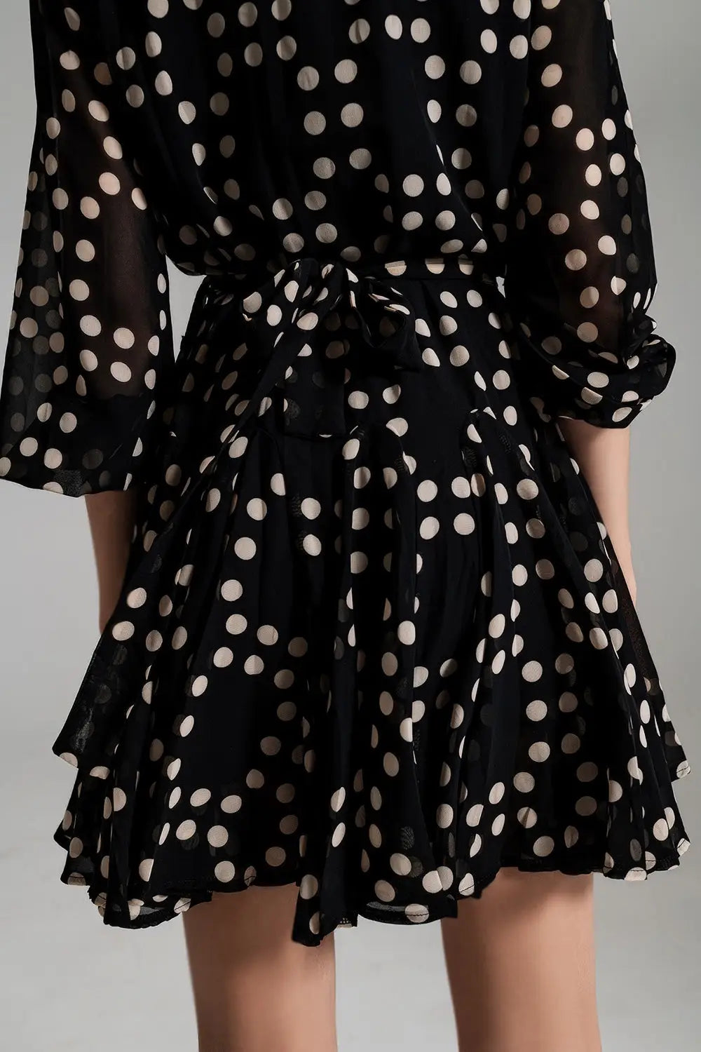Fit and Frill Polka Dot Dress With Voluminous Sleeves in Black - Dresses