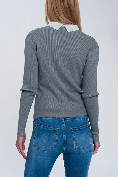 Fitted jumper in gray rib knit