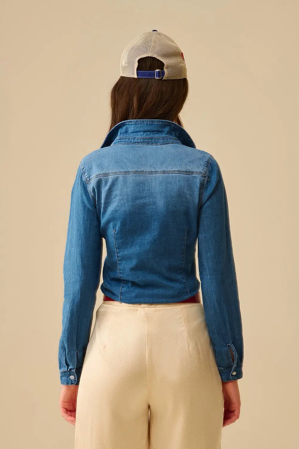 Fitted Stretch Denim Shirt With Chest Pockets - Shirts