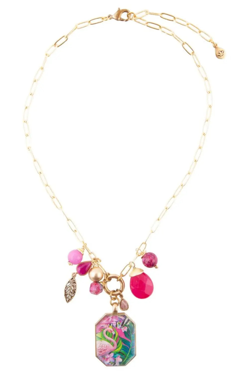 Flamingo Pink Agate Golden Pendant Necklace - Necklaces