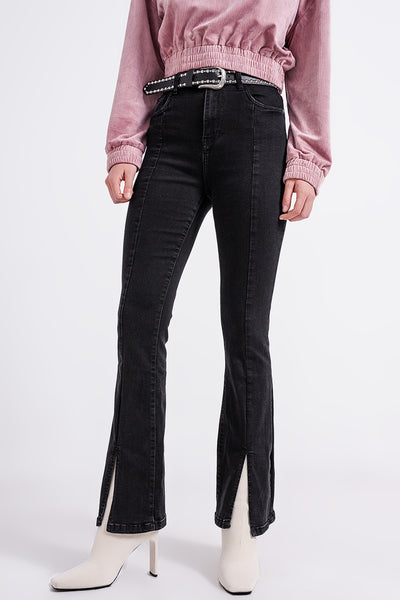 Q2 Flare black jeans with split hem