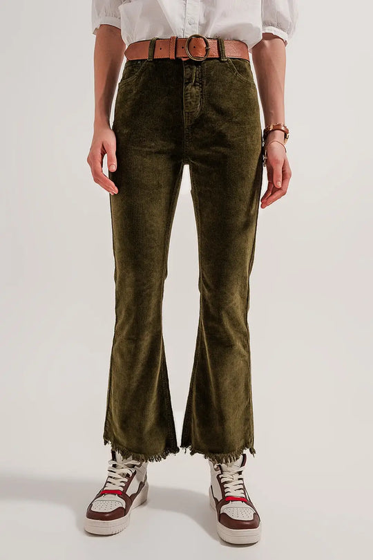 Flare corduroy pants in green - Pants