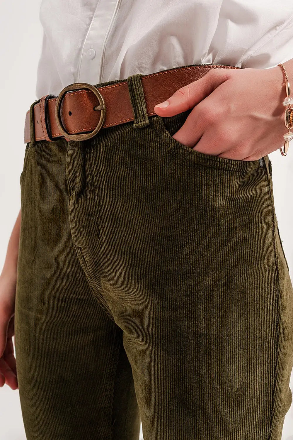 Flare corduroy pants in green - Pants