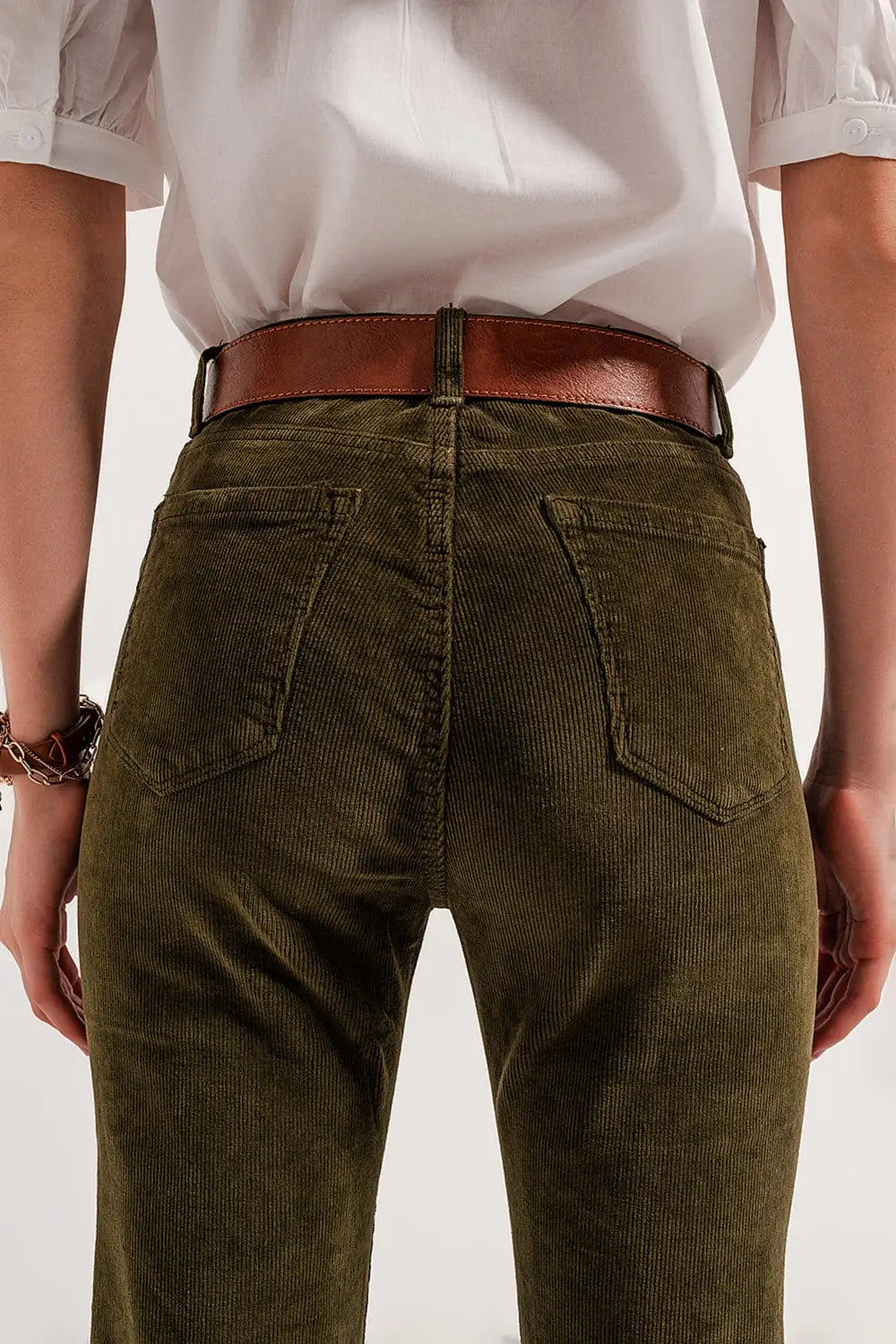 Flare corduroy pants in green - Pants