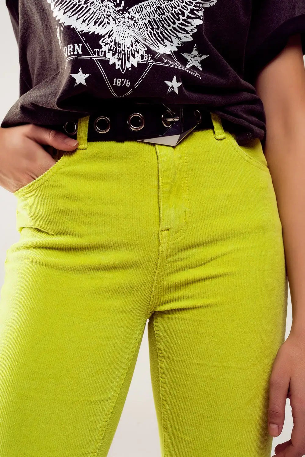 Flare corduroy pants in lime green - Jeans