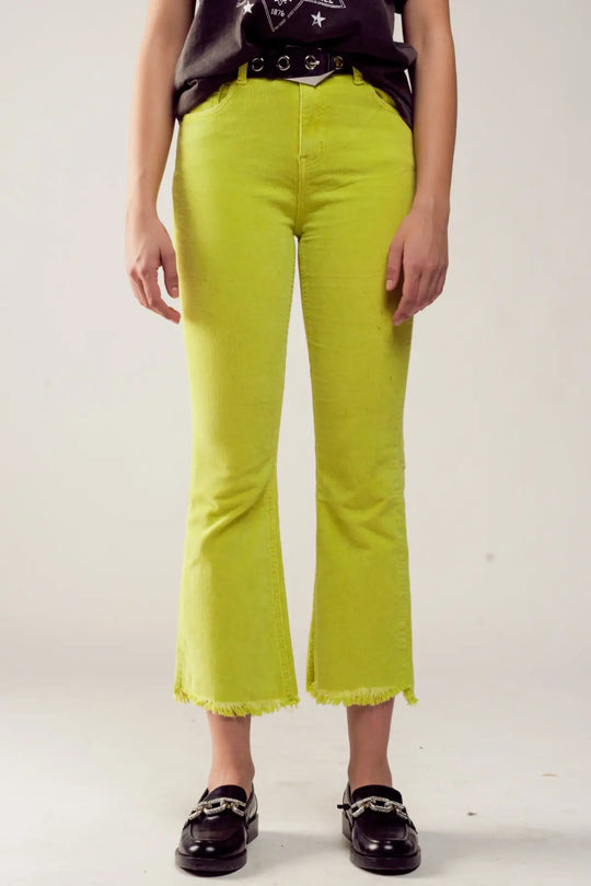Flare corduroy pants in lime green - Jeans