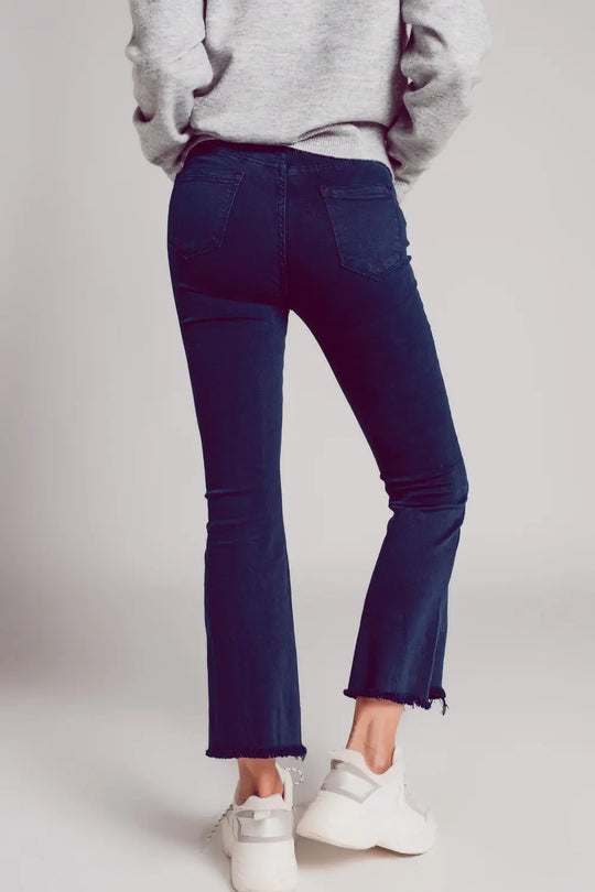 Flare jeans with raw hem edge in blue ink - Jeans