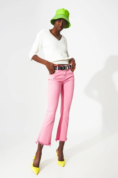 Flare jeans with raw hem edge in bubblegum pink - Jeans