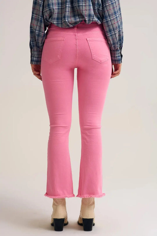 Flare jeans with raw hem edge in bubblegum pink - Jeans