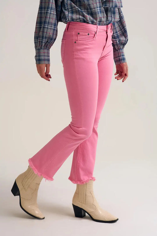 Flare jeans with raw hem edge in bubblegum pink - Jeans