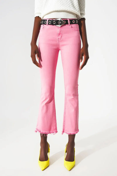 Flare jeans with raw hem edge in bubblegum pink - Jeans