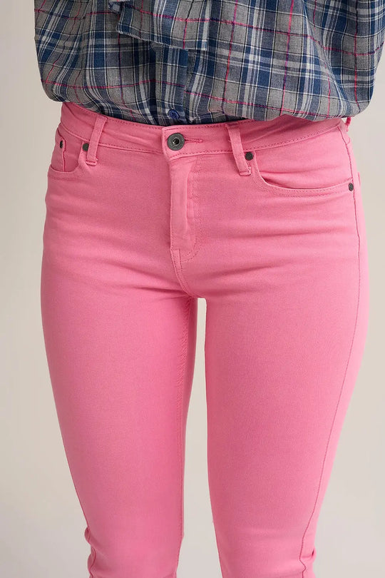 Flare jeans with raw hem edge in bubblegum pink - Jeans