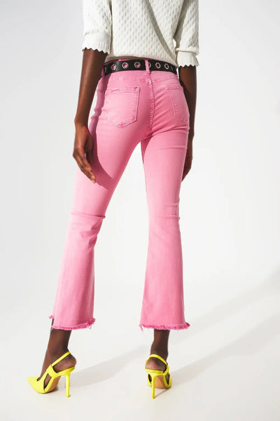 Flare jeans with raw hem edge in bubblegum pink - Jeans
