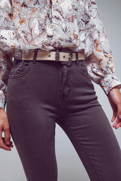 Flare jeans with raw hem edge in dark grey