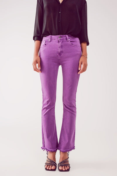 Flare jeans with raw hem edge in purple