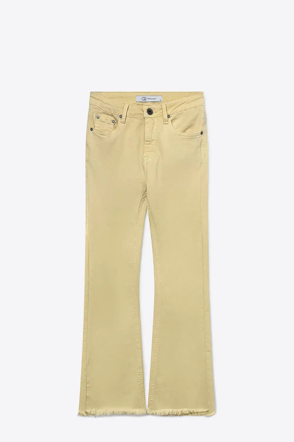 Flare jeans with raw hem edge in yellow color - Jeans