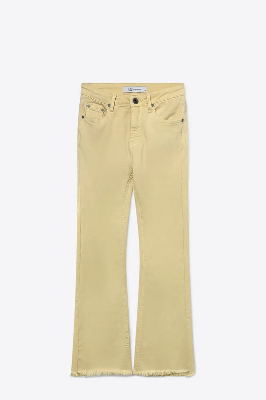 Flare jeans with raw hem edge in yellow color - Jeans