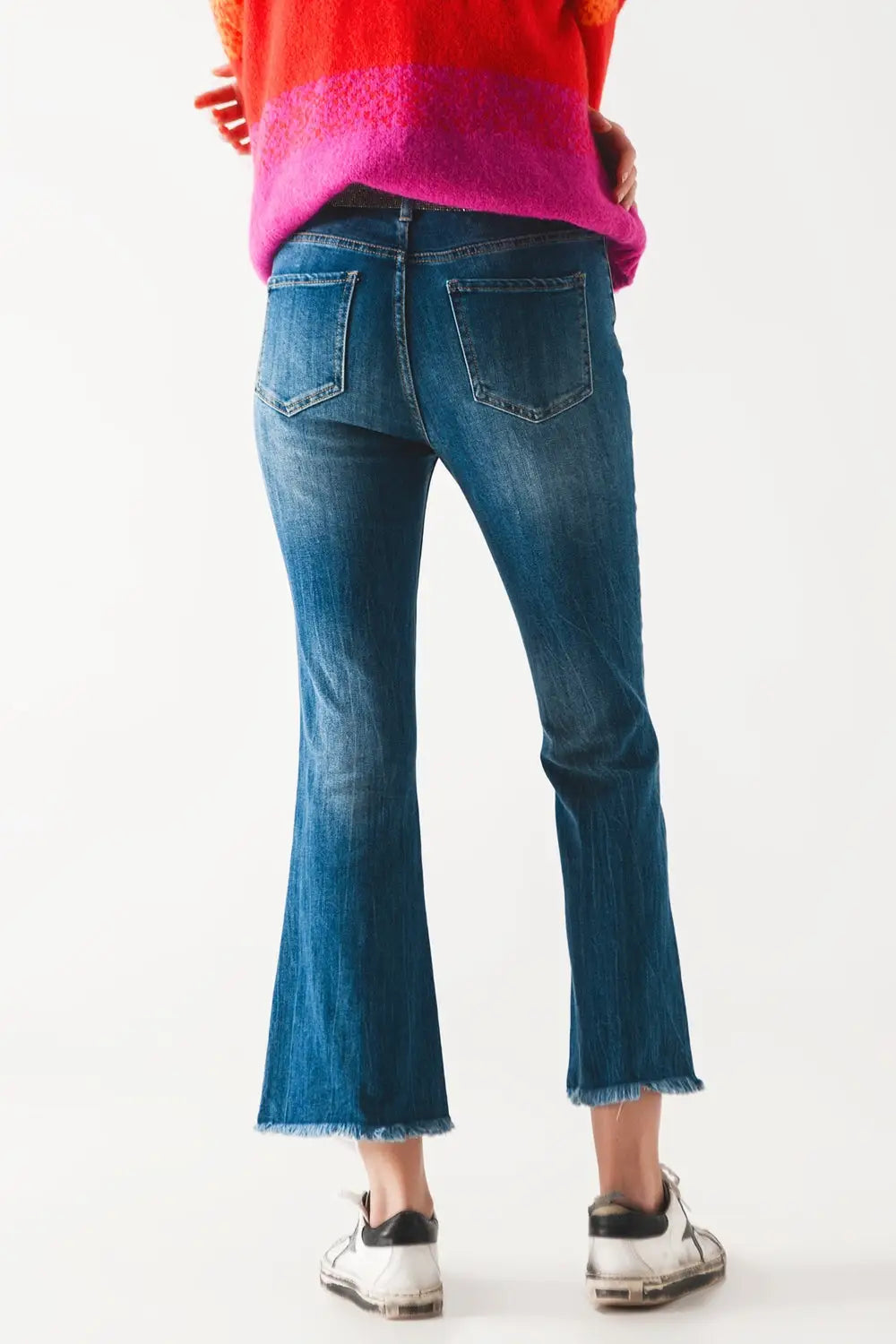 Flared jeans with raw edge in mid wash - Jeans
