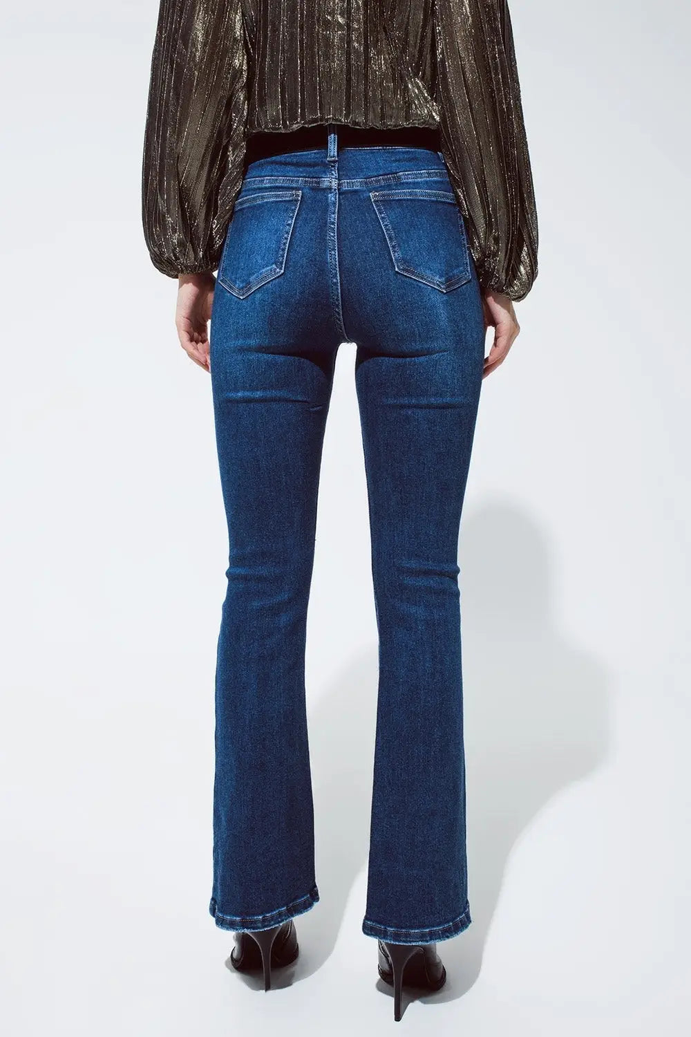 Flared Jeans with Shiny Stars Detail in Blue - Jeans