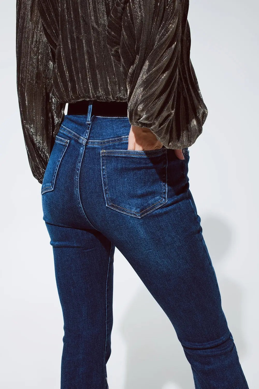 Flared Jeans with Shiny Stars Detail in Blue - Jeans
