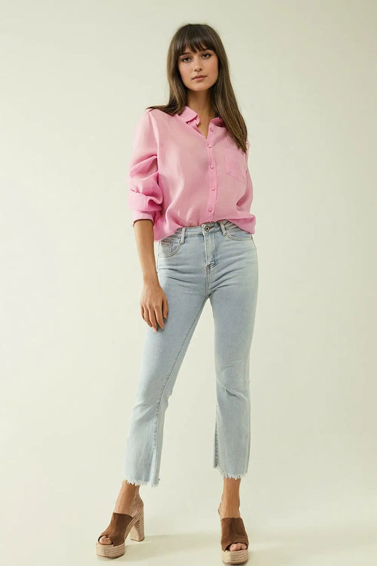 Flared light blue jeans with five pockets and seamless finish - Jeans